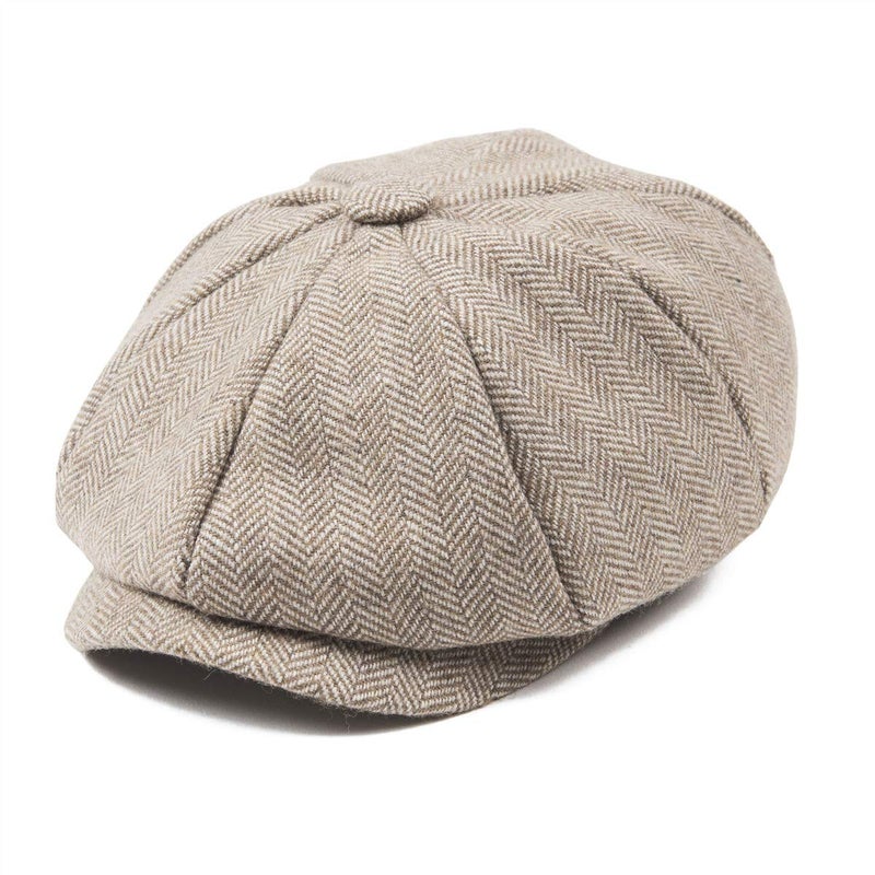 JANGOUL Boys Vintage Newsboy Cap Tweed Flat Beret Cabbie Hat for Kids Toddler Pageboy (50cm(12-24 Months), Khaki) - Image 1